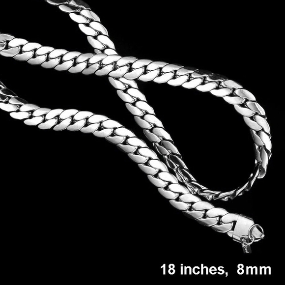 Simple Silver Metal Flat Cuban Link Necklace Chain Mens Woman Unisex Jewelry - Picture 2 of 2